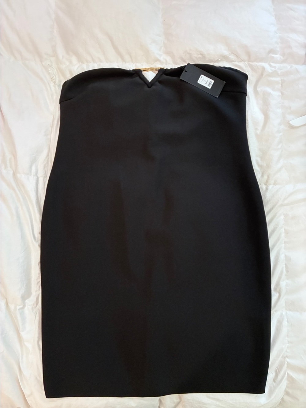 Strapless‎ Bandage Black Sheath Dress with Gold Notch Detail